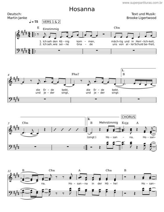 Partitura da música Hosanna – Hillsong United