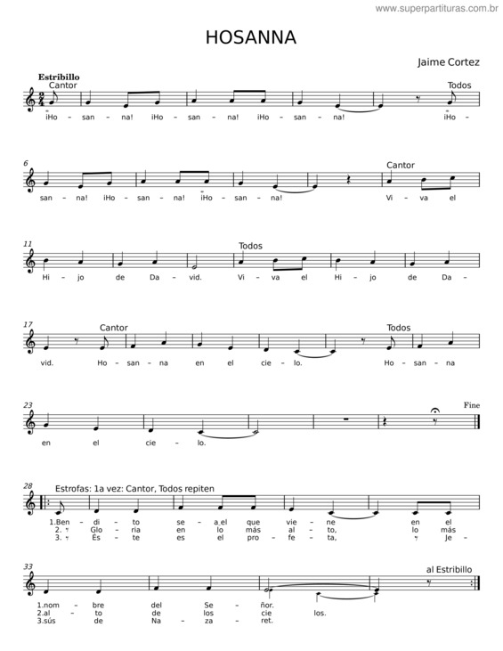 Partitura da música Hosanna – Jaime Cortez