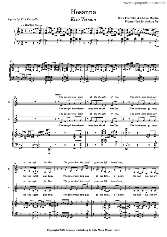 Partitura da música Hosanna – Kirk Franklin & Shaun Martin