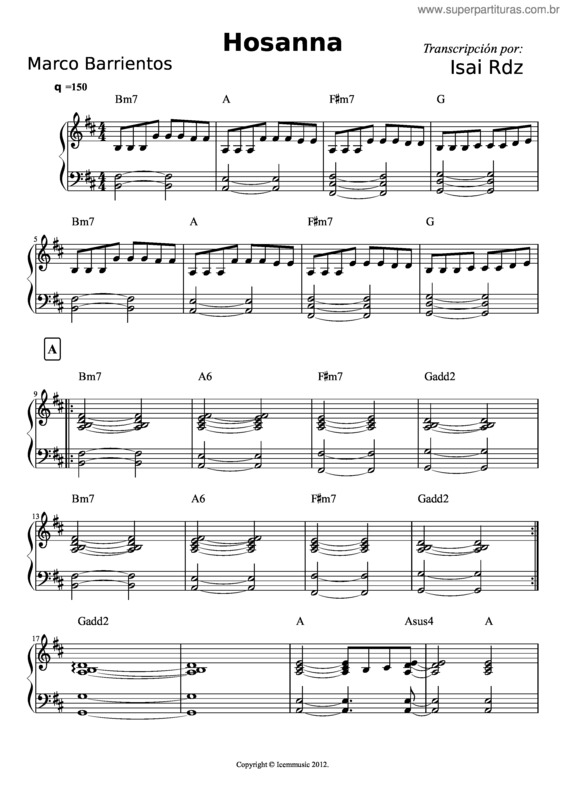 Partitura da música Hosanna – Marco Barrientos