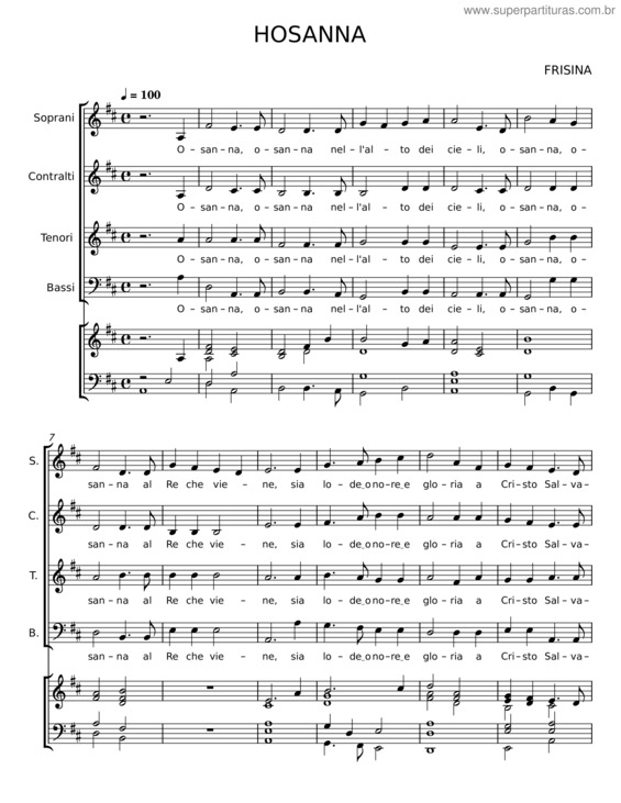 Partitura da música Hosanna – Marco Frisina