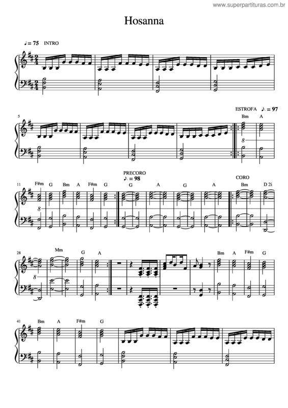 Partitura da música Hosanna – Marcos Barrientos