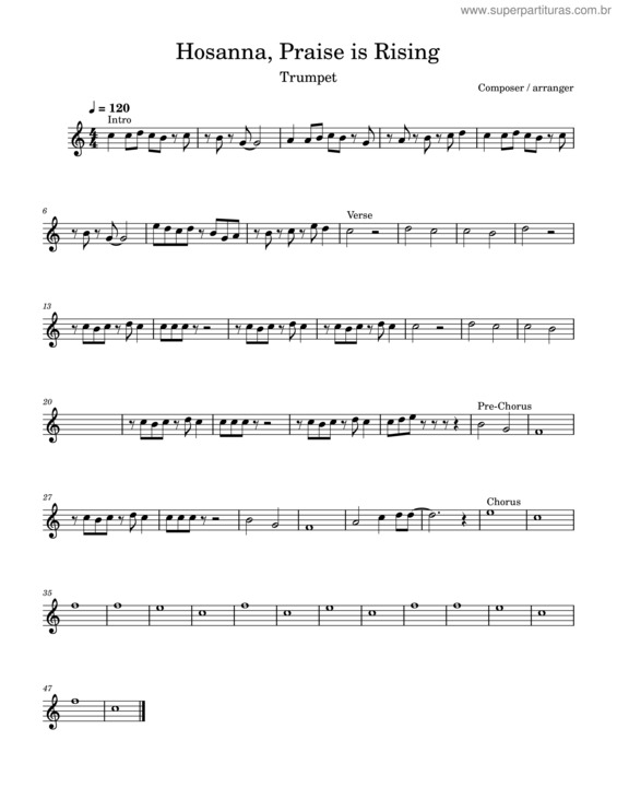 Partitura da música Hosanna – Paul Baloche Hosanna