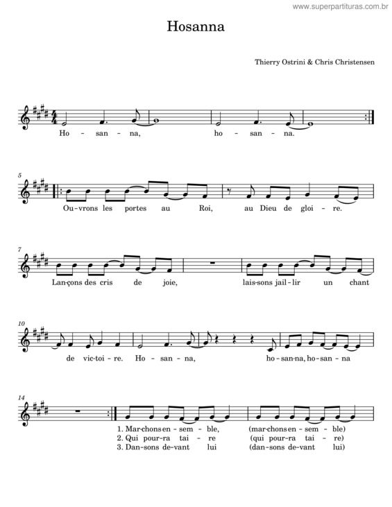 Partitura da música Hosanna – Thierry Ostrini