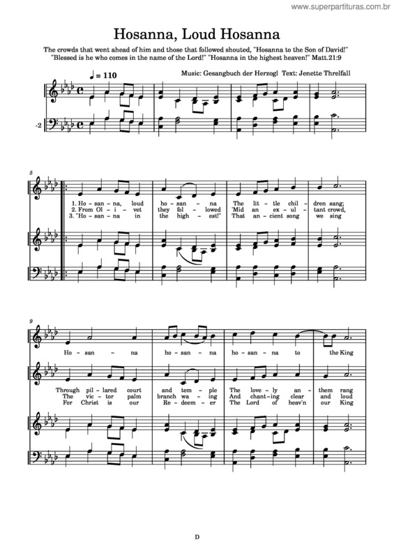 Partitura da música Hosanna, Loud Hosanna v.2