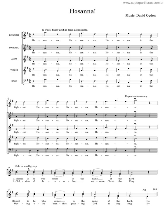 Partitura da música Hosanna! v.2