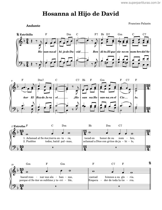 Partitura da música Hosanna Al Hijo De David – Francisco Palazón