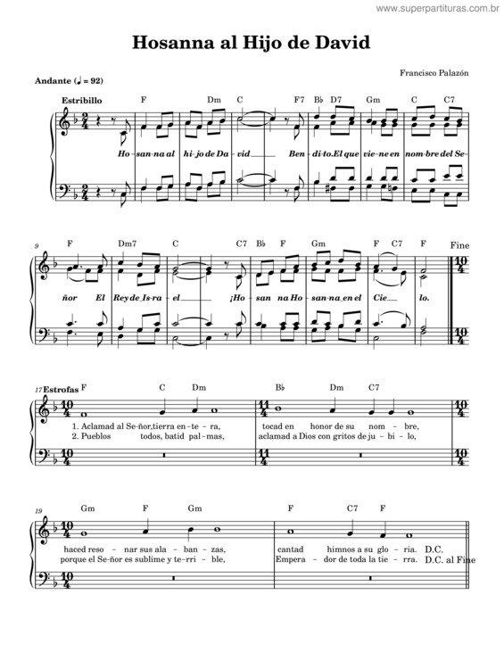 Partitura da música Hosanna Al Hijo De David v.2
