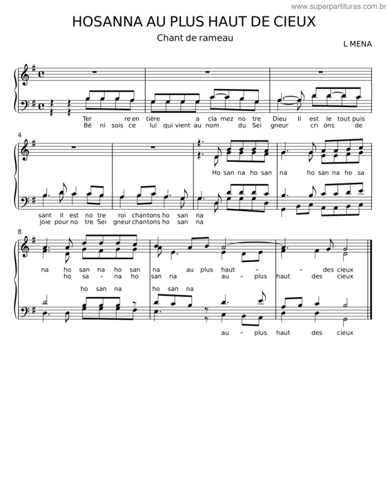 Partitura da música Hosanna Au Plus Haut De Cieux – L Mena