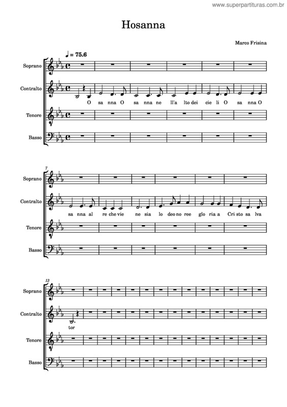 Partitura da música Hosanna Contralti