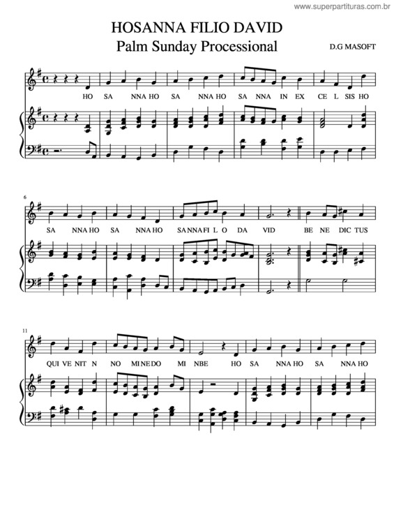 Partitura da música Hosanna Filio David Palm Sunday Processional
