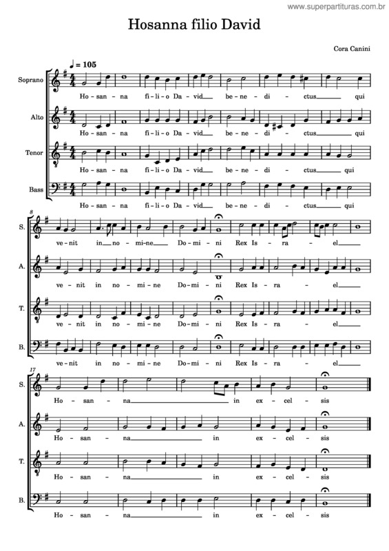Partitura da música Hosanna Filio David