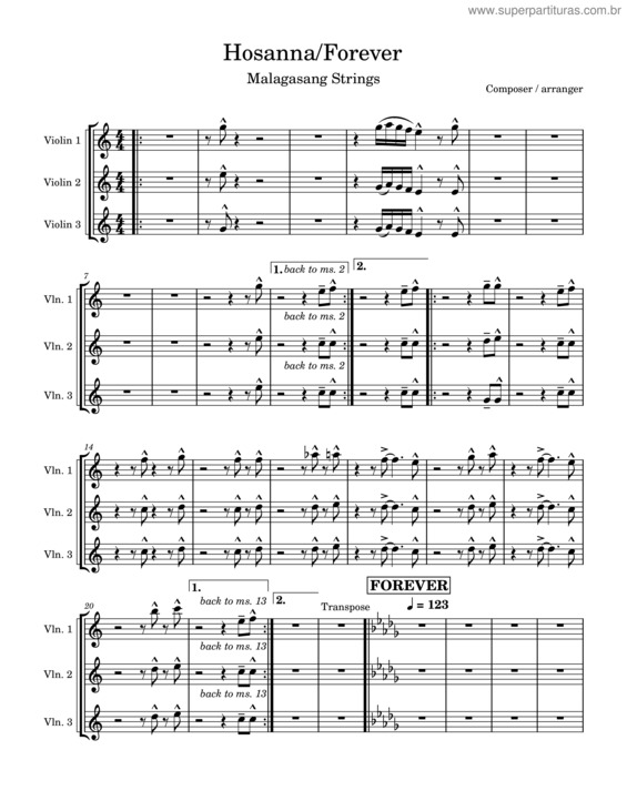 Partitura da música Hosanna Forever