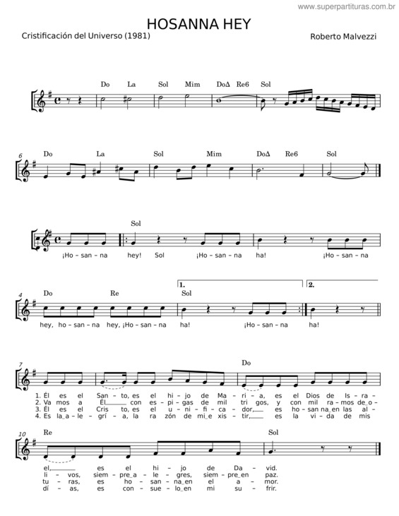 Partitura da música Hosanna Hey v.2