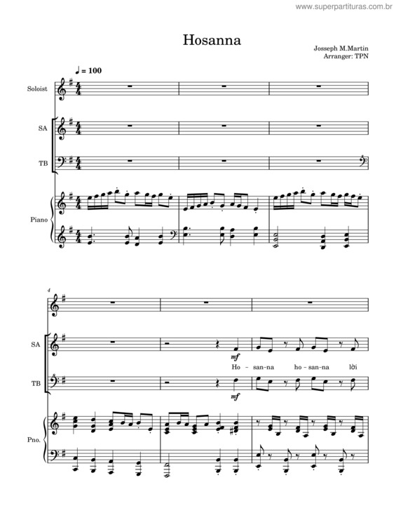Partitura da música Hosanna Satb – Piano