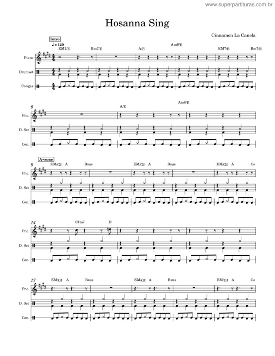 Partitura da música Hosanna Sing Piano Percussion Chart