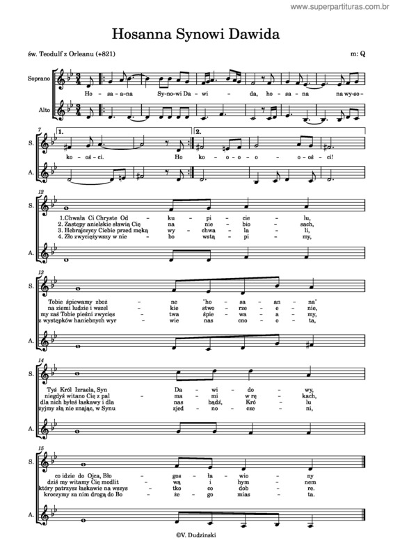 Partitura da música Hosanna Synowi Dawida  1