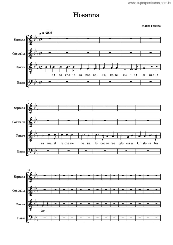 Partitura da música Hosanna Tenori