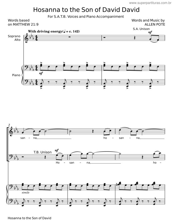 Partitura da música Hosanna To The Son Of David – Allen Pote