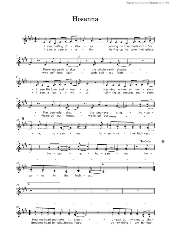 Partitura da música Hosanna v.19