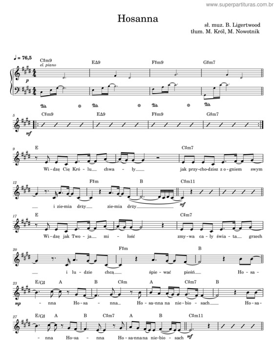 Partitura da música Hosanna v.25