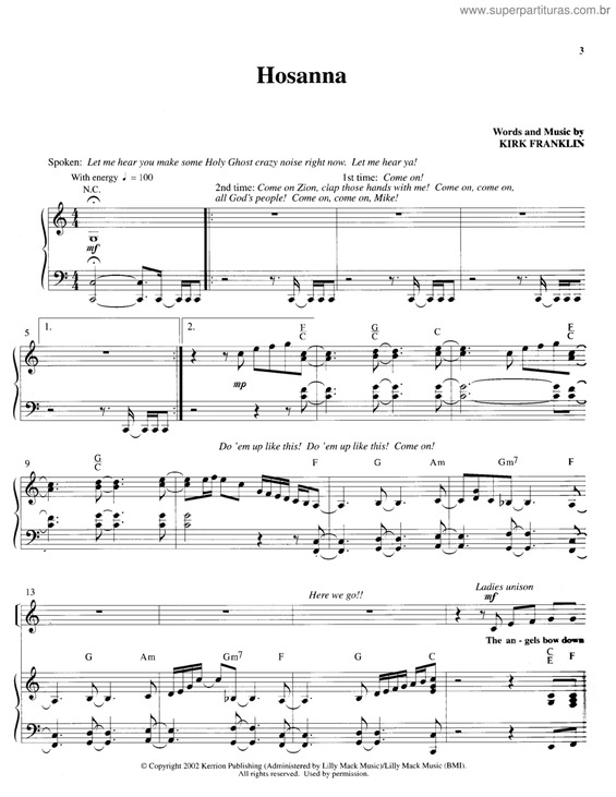 Partitura da música Hosanna v.4