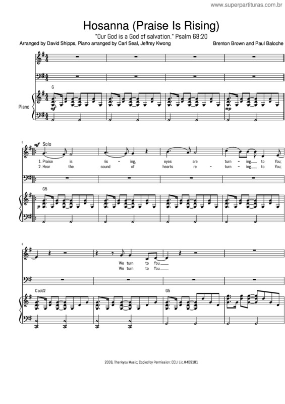 Partitura da música Hosanna v.7