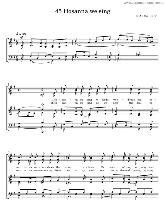 Partitura da música Hosanna We Sing – F. A. Challinor