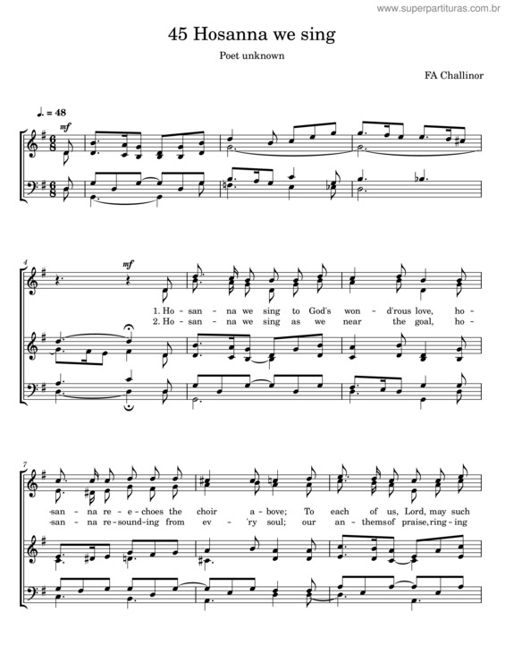 Partitura da música Hosanna We Sing – F A Challinor
