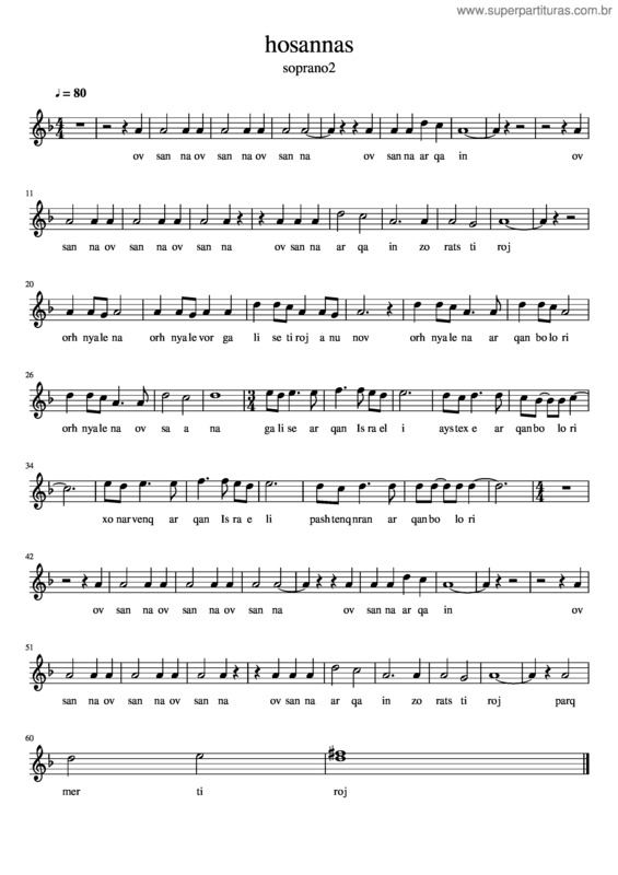 Partitura da música Hosannas