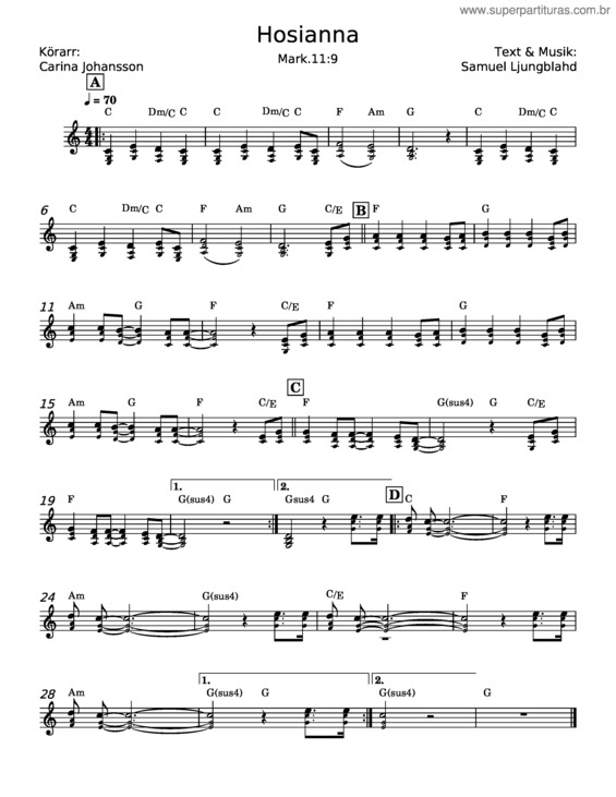 Partitura da música Hosianna – Samuel Ljungblahd