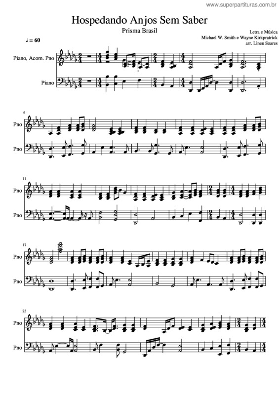 Partitura da música Hospedando Anjos Sem Saber