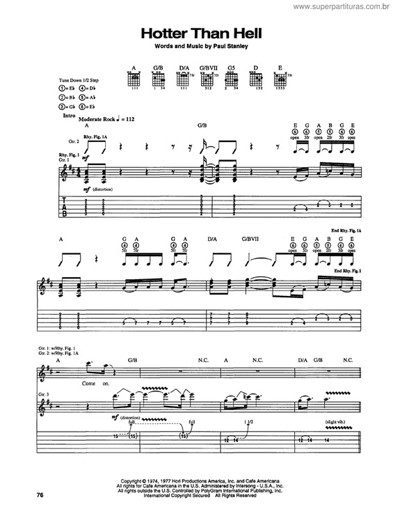 Partitura da música Hotter than hell