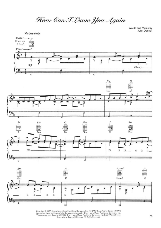 Partitura da música How Can I Leave You Again