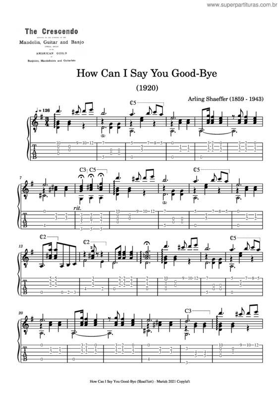 Partitura da música How Can I Say You Good–Bye – Arling Shaeffer – Tablature