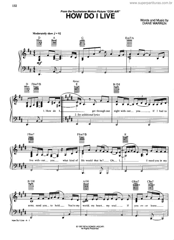 Partitura da música How Do I Live v.4