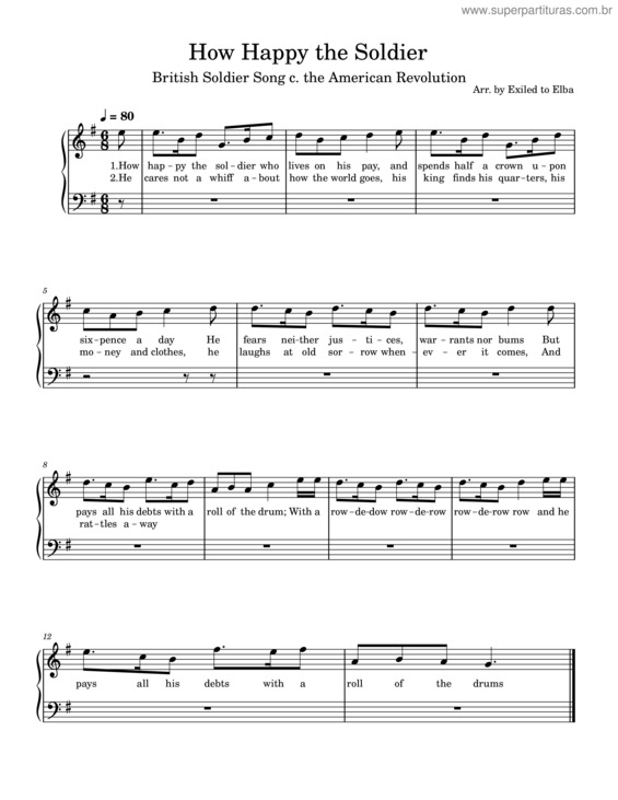 Partitura da música How Happy The Soldier Who Lives On His Pay Wes.084 – Misc Tunes