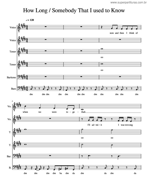 Partitura da música How Long / Somebody That I Used To Know