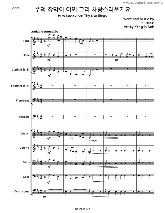Partitura da música How Lovely Are Thy Dwellings – Samuel Liddle