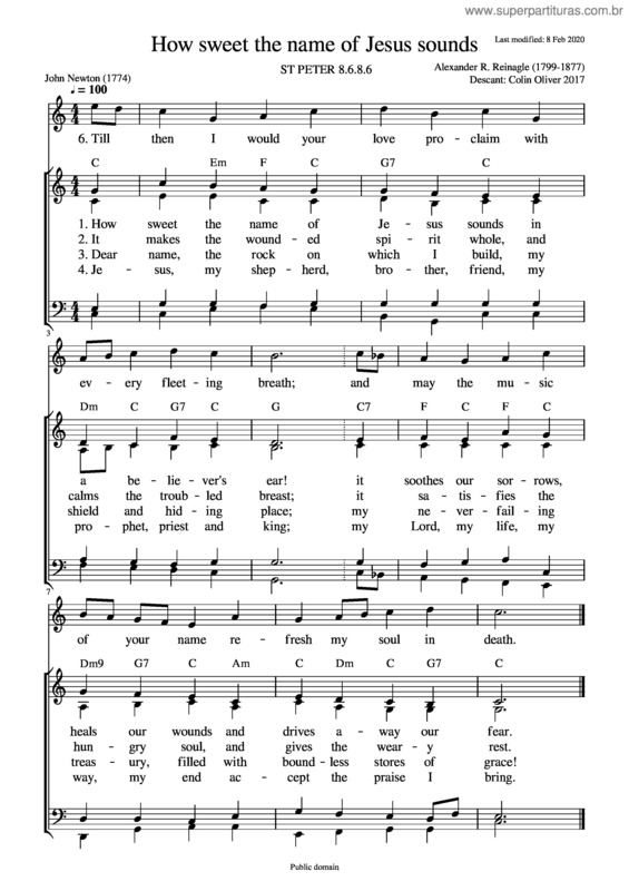 Partitura da música How Sweet The Name Of Jesus Sounds With Descant