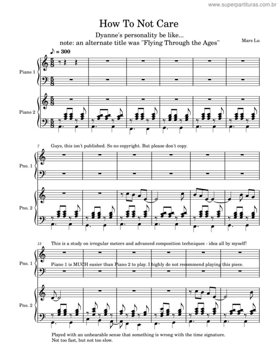 Partitura da música How To Not Care – Mars Lu