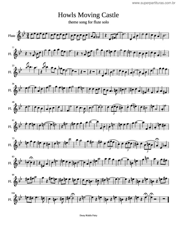 Partitura da música Howl`S Moving Castle For Flute Solo