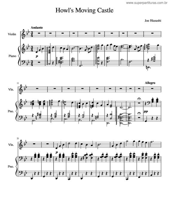 Partitura da música Howl`S Moving Castle Violin Duet