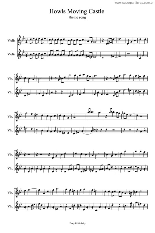 Partitura da música Howls Moving Castle Theme For Two Violins
