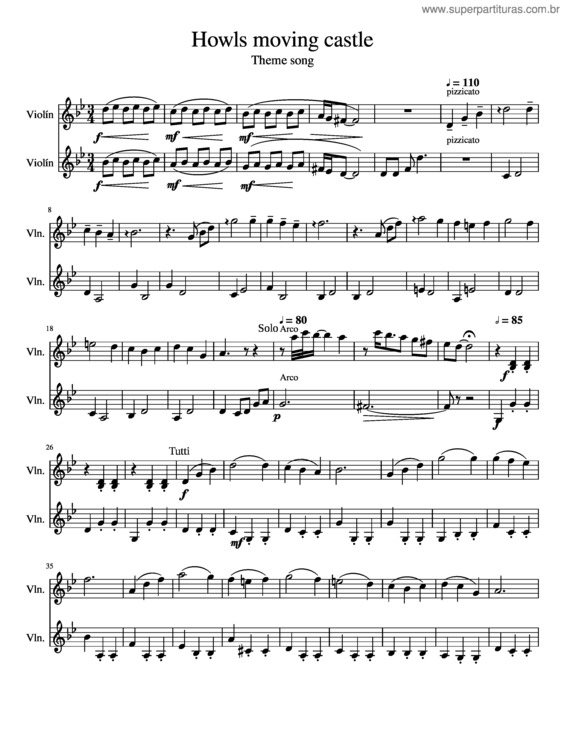 Partitura da música Howls Moving Castle Violin Duet