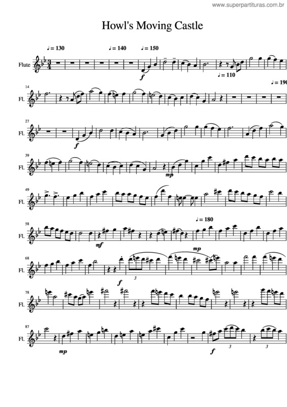 Partitura da música Howls Moving Castle Violin Flute Cello Trio