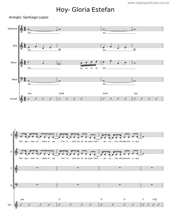 Partitura da música Hoy – Gloria Estefan
