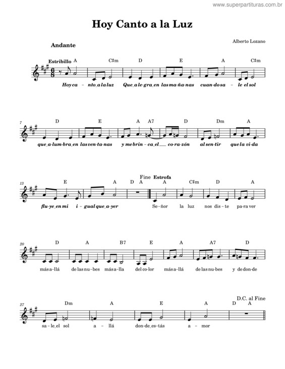 Partitura da música Hoy Canto A La Luz – Alberto Lozano