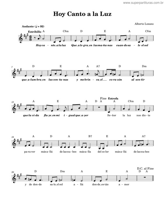 Partitura da música Hoy Canto A La Luz
