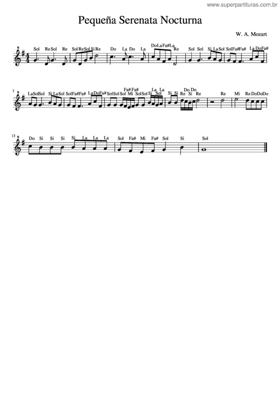 Partitura da música Hugo 4Ep Pequeña Serenata Nocturna Notas